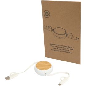 Chechia 5-i-1 kabel 100 cm datasynkronisering og 45 W hurtigopladningskabel, der kan trækkes ind, i genvundet plast med bambusdetalje Hvid