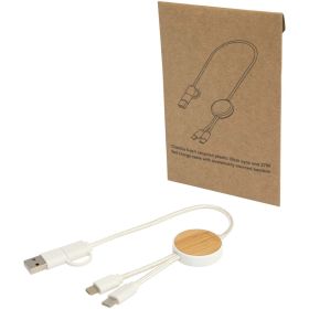 Chechia 5-i-1 kabel 30 cm datasynkronisering og 27 W hurtigopladningskabel i genvundet plast med bambusdetaljer Hvid
