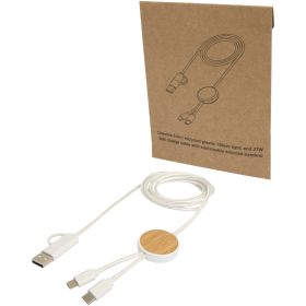 Chechia 5-i-1 kabel 150 cm datasynkronisering og 27 W hurtigopladningskabel i genvundet plast med bambusdetaljer Hvid