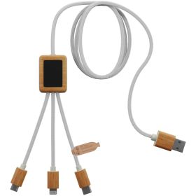 SCX.design C39 3-i-1 rPET ladekabel med lysende logo og firkantet bambus kabinet Hvid