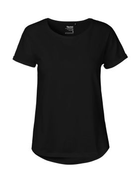 T-shirt med rulleærmer til kvinder Sort