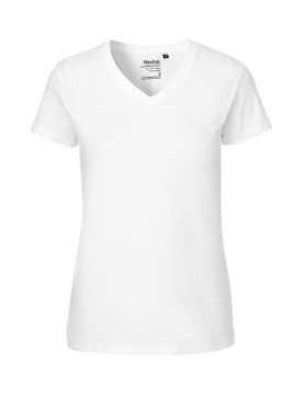 T-shirt med V-hals til damer Hvid